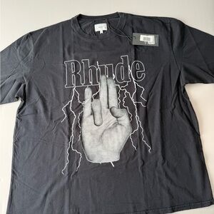 Rhude Charcoal Graphic Tee with Hand Design